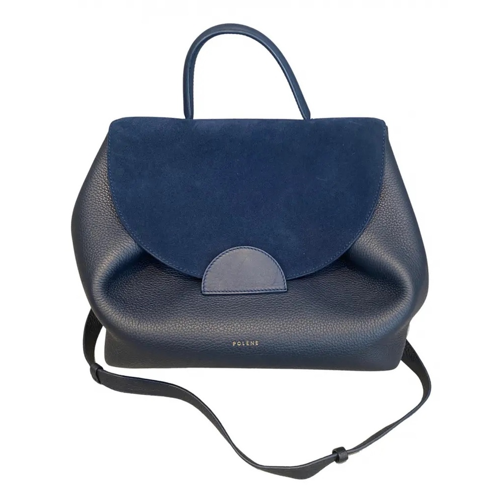 Polene Navy Blue Leather & Suede Top-Handle Bag